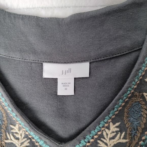 J.Jill Women’s M Green Embroidered Sleeveless Dress Cotton Tencel Boho Artsy - Picture 5 of 8